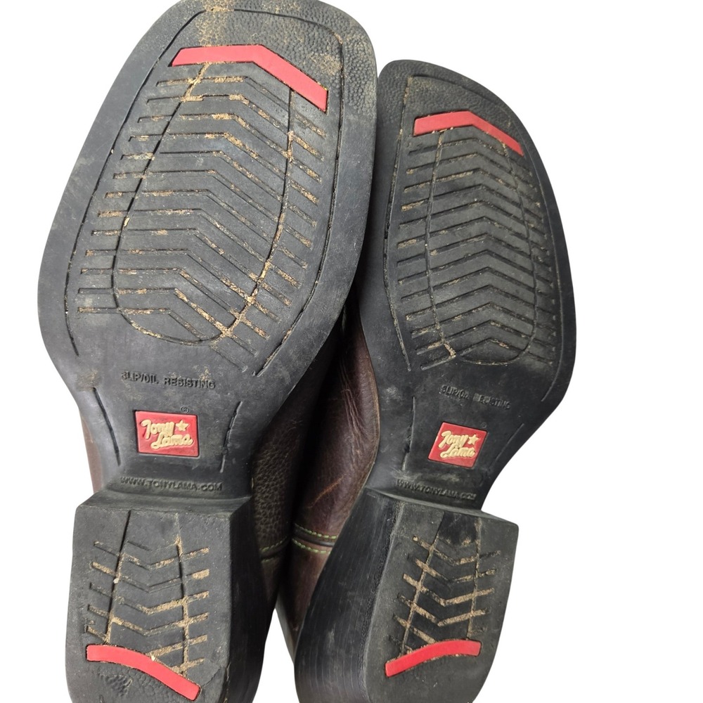 Tony Lama Cowboy Boots Mens 11D Brown Lime Green Leather RR1006 3R Western Work - Picture 6 of 8